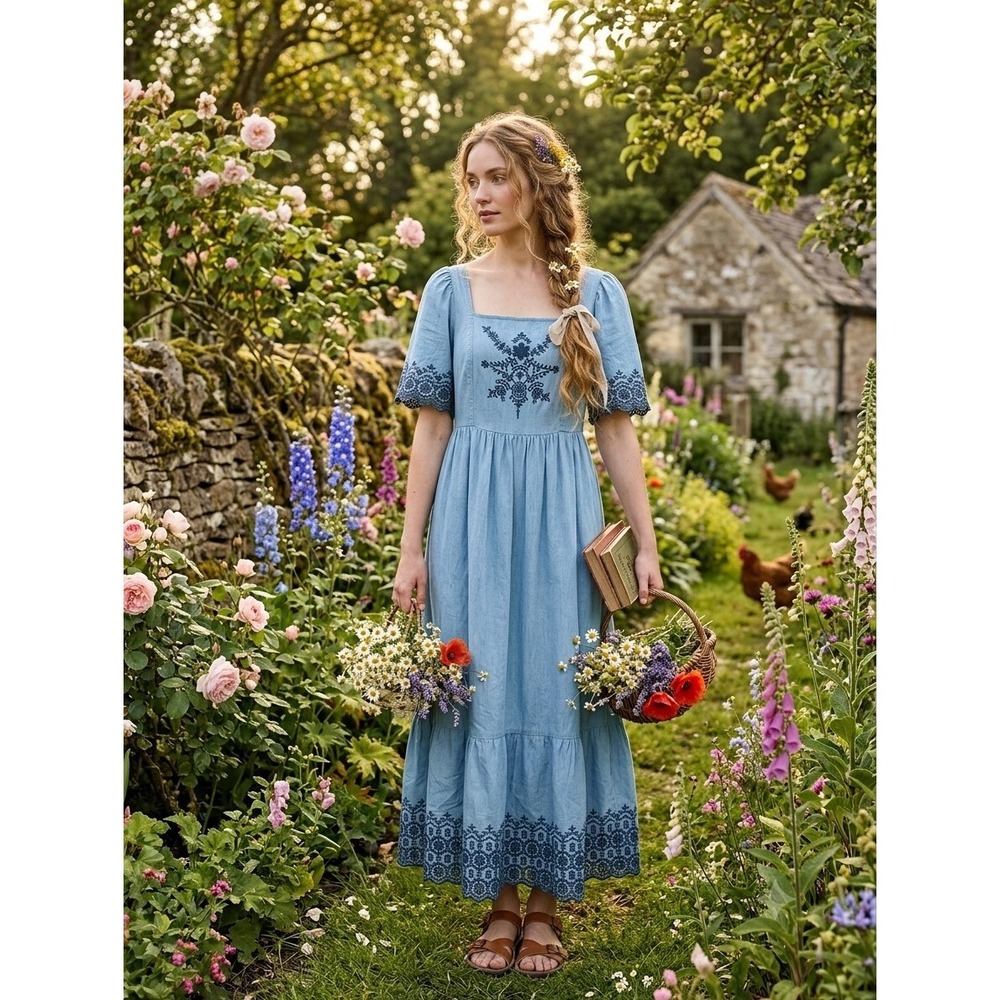 Old Navy Light Blue Embroidered Maxi Dress
